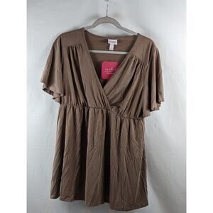 Knit Maternity Top Flutter Short‎ Sleeve XS Brown Relaxed Career Ingrid & Isabel